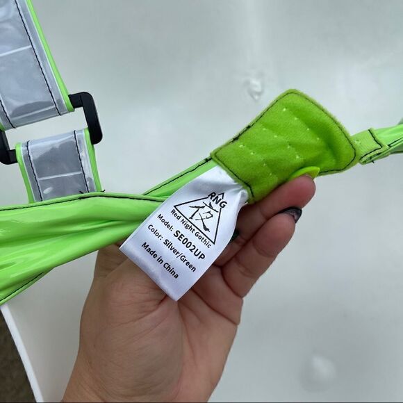 NWT Red night gothic reflective neon buckle bra Sz M costume cosplay EDM RAVE - Picture 9 of 9